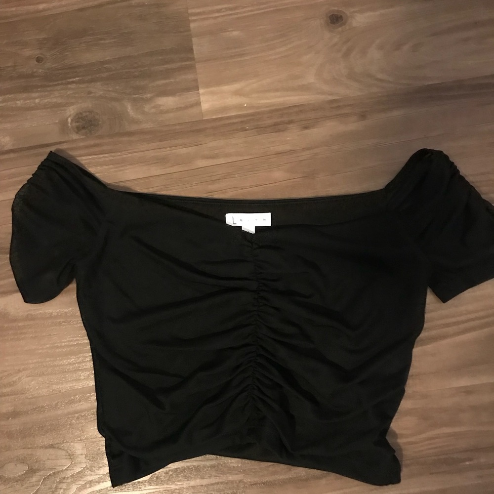 Nordstrom Leith Black Crop Top Sheer Shoulder